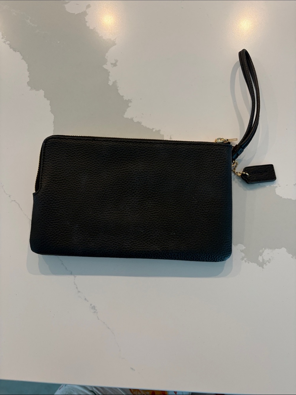 Coach Black Leather Zip Wristlet with Gold Logo - Picture 2 of 10